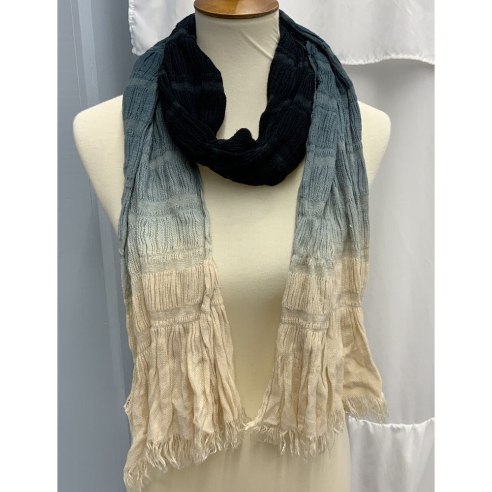 FOSSIL Women's Scarf Ombre Fringe Black Blue Cream